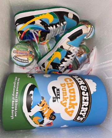 Les sneakers Nike SB Dunk Low Ben & Jerry's Chunky Dunky (F&F Packaging) sur le compte Instagram de @supreme_leaks_news