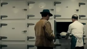 Brown leather jacket worn by Perry Mason (Matthew Rhys) in Perry Mason Official Trailer 2 Season 1