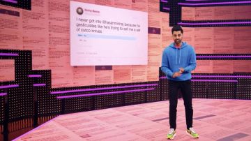 Nike LD­Waf­fle “Sacai - Green Gus­to” sneakers worn by Hasan Minhaj as seen in Patriot Act with Hasan Minhaj (S03E03)