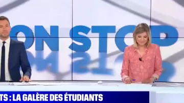 The blouse print is Karine de Ménonville on BFMTV