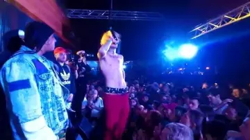 Black underwear with Moon and Stars stamps worn by Lil Peep in Save That Shit (Live in LA, 2/25/17)