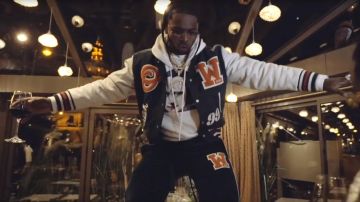 Off-White Varsity Jacket worn by Pop Smoke in his Shake The Room (Official Music Video) feat. Quavo