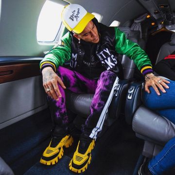 The hat Palm Angels New Gothic Logo Cap Sfera Ebbasta on his account Instagram @sferaebbasta