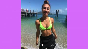 Neon green triangle bikini top worn by Eva Gutowski in MY TOP 10 FAVORITE SWIM BRANDS! TRY ON HAUL | YouTube Video by MyLifeAsEva