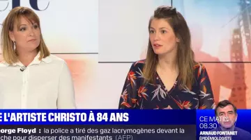 The printed dress worn by Lorène De Susbielle in the First Edition of BFMTV
