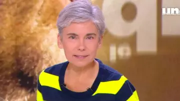 The sweater with dark blue stripes and neon yellow Élisabeth Quin in 28 minutes the 12.06.2020