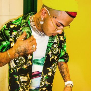 La camisa de popelín con estampado Frankenstein Prada de Sfera Ebbasta en su cuenta de Instagram @sferaebbasta