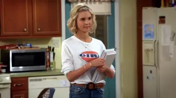 RE/DONE “Girl” long sleeve white top worn by Katie Cooper (Isabel May) in Alexa & Katie (Season 2 Episode 7)