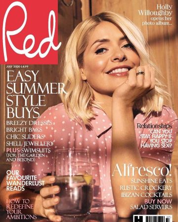 Marks & Spencer Collection pink Polka Dot Belted Midi Shirt Dress worn by Holly Willoughby on the July 2020 cover of Red Magazine UK