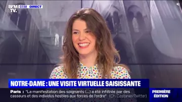 The shirt is printed all-over worn by Lorène De Susbielle on BFMTV
