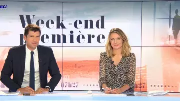 The leopard dress of Perrine Storme in Weekend First on BFMTV