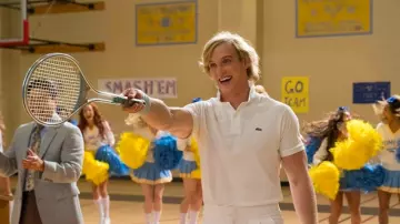 Lacoste white polo shirt worn by Mickey (Logan Paul) in Valley Girl