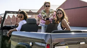 White Striped Tank Top worn by Elena Houghlin (Naomi Scott) in Charlie's Angels