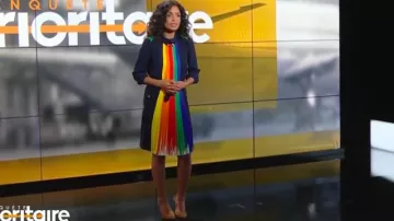 The crepe dress with shirt collar, roll with pleated bands rainbow in the center of Laurence Roustandjee in Survey Priority