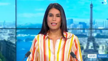 La chemise rayée en soie à manches longues de Émilie Tran Nguyen dans 12/13 Journal de France 3