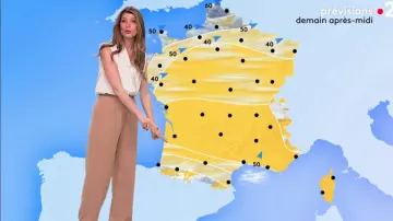 The pants carrot high waist belted havana Chloe Nabédian in Weather of France 2