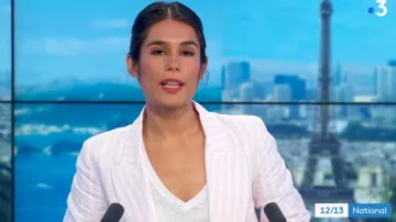 La chaqueta Gaelle de lino a rayas rosas de Émilie Tran Nguyen en 12/13 Journal de France 3