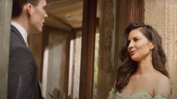 Hanging, long swarovski earrings worn by Dina (Olivia Munn) in Love Wedding Repeat