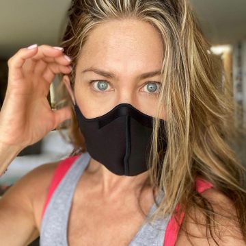 Black Wolford Face Mask worn by Jennifer Aniston on her Instagram account
