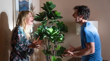 Printed kimono worn by Misty (Meredith Hagner) in Palm Springs