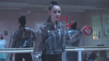 Water jacket worn by April (Sofia Carson) as seen in Feel the Beat