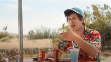 Denim Baseball Cap worn by Nyles (Andy Samberg) in Palm Springs