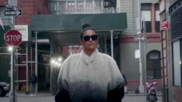 White to blue ombré coat worn by Shay Mitchell in NYC bound for my Perfume Collection w/ Cacharel | Shay Mitchell