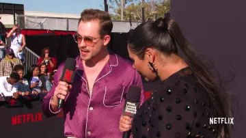 Derek Rose Purple shirt worn by Dacre Montgomery at the Stranger Things 3 Premiere 