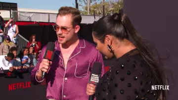 Derek Rose Purple shirt worn by Dacre Montgomery at the Stranger Things 3 Premiere 