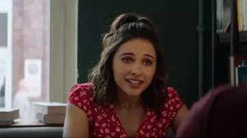 Red floral dress worn by Elena Houghlin (Naomi Scott) in Charlie's Angels