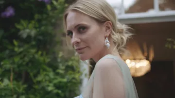 Scho Studio LANA THREE WAY PEARL EARRINGS worn by Poppy Delevingne in the YouTube video Julia Stiles and Poppy Delevingne talk glamour, fame and working together on Riviera by Harper's Bazaar UK