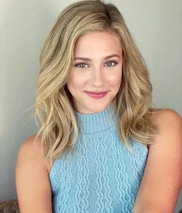 Baby blue knit halter top worn by Lili Reinhart on the Instagram account @davestanwell