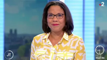 The straight shirt printed graphic in all-over of Karine Baste-Régis in Télématin the 24.08.2020