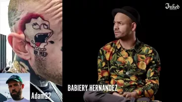 The citrus print shirt worn by Babiery Hernandez in Tattoo Artists React To YouTuber&#39;s Tattoos # 2 | Tattoo Artists Answer