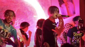 Red Sleeves with Anarchy Symbol, Black Shirt worn by Lil Peep in WitchBlades LIVE IN SF by Lil Peep & Lil Tracy