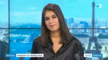 La camisa de seda negra suave y clara de Émilie Tran Nguyen en 12/13 Journal de France 3