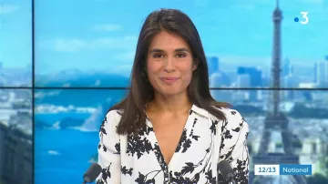 Émilie Tran Nguyen's ecru long sleeves ecru vegetal print shirt in 12/13 Journal de France 3