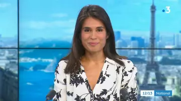 The long-sleeved shirt printed ecru plant of Émilie Tran Nguyen in 12/13 Journal de France 3