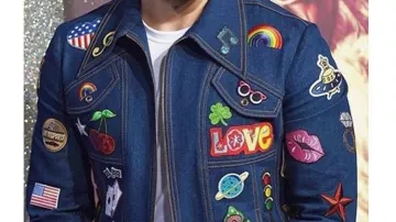Mulit Patches Denim Jacket worn by Elton John (Taron Egerton) in Rocketman movie wardrobe