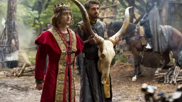 Red Prince Chauncley tunic costume worn by Prince Chauncley (Daniel Radcliffe) in Miracle Workers TV series Season 2 Episode 3)
