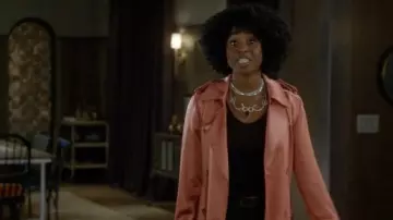 Pink Coral Long coat worn by Taylor Harding (Kirby Howell-Baptiste) in Why Women Kill TV series outfits (Season 1 Episode 7)