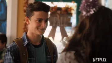 Wardrobe of Hubie Halloween: Noah Schnapp wears Plaid Fleece Lined Shirt to play Tommy in the movie