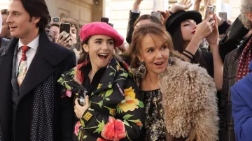 Off-White Floral Puffer Jacket worn by Emily Cooper (Lily Collins) in Emily in Paris TV series outfits (S01E07)