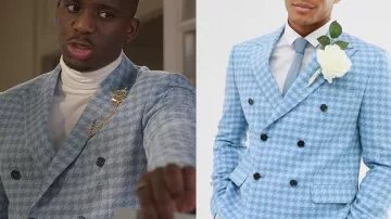 Asos Blue Double-Breasted Blazer usado por Julien (Samuel Arnold) en Emily en el vestuario del programa de televisión de París (Temporada 1 Episodio 10)