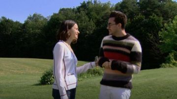 Saint Laurent Multicolor Striped Mohair Sweater worn by Daniel Levy in The Great Canadian Baking Show (S01E07)