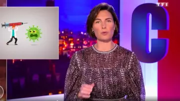 The short dress with silver sequins with embroidered braid at the collar worn by Alessandra Sublet in It&#39;s Canteloup on November 18, 2020