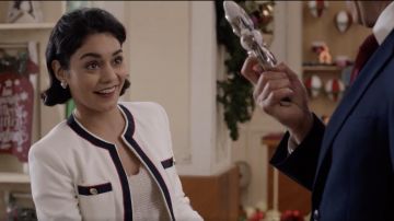 The white/cream "Chanel-y" look jacket worn by Lady Margaret (Vanessa Hudgens) in The Princess Switch