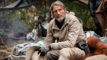 Suede Jacket worn by Mayor Prentiss (Mads Mikkelsen) in Chaos Walking movie outfits