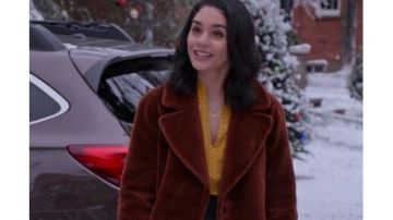 Brown Coat of Brooke (Vanessa Hudgens) in The Knight Before Christmas