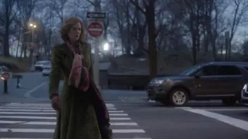 Bags and Accessories from The Undoing: Grace Fraser (Nicole Kidman) uses purple pink printed scarf in season 1, episode 2